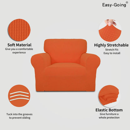 Easy-Going Stretch Chair Sofa Slipcover 1-Piece Couch Sofa Cover Furniture Protector Soft with Elastic Bottom for Kids, Pet. Spandex Jacquard Fabric Small Checks (Chair, Orange)