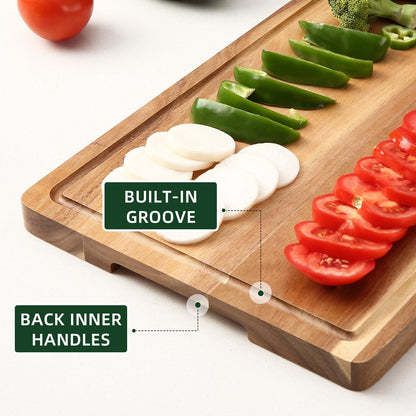 XL Cutting Board, 18x12 Large Acacia Wooden Cutting Board for Kitchen, Edge Grain Wood Chopping Board with Juice Groove and Handles, Pre-Oiled Carving Tray for Meat & Cheese