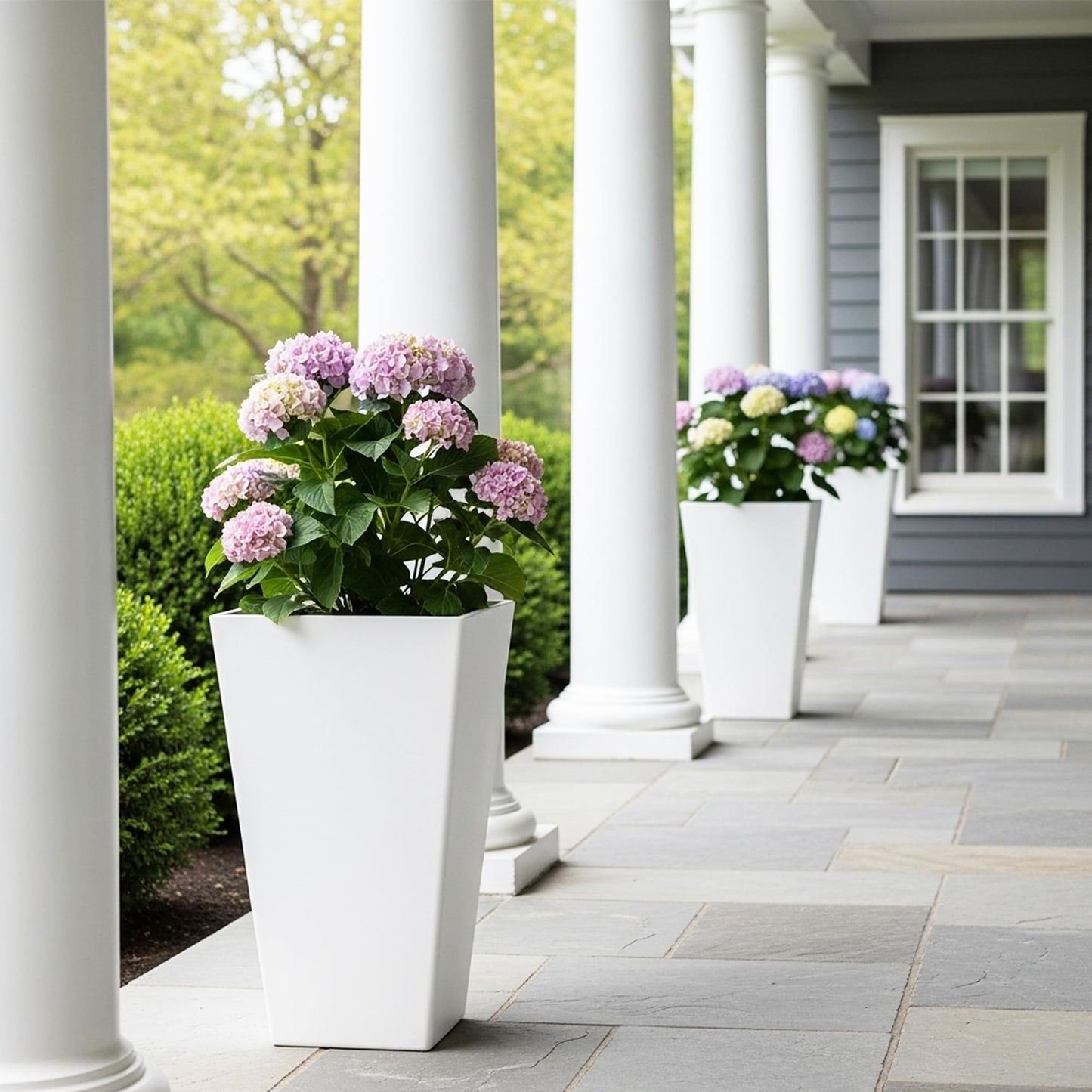 Worth Garden 20" Tall Planters Set of 2 – Large White Tapered Plastic Flower Pots for Indoor & Outdoor Use – Modern Plant Containers with Drainage Holes – Ideal for Front Porch, Patio, Balcony