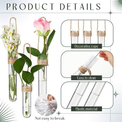 Baderke 9 Pack Clear Window Propagation Stations Plastic Window Planter with Suction Cups & Traceless Nails, Propagated Plant Holders with Bottle Brush, Hanging Vases Terrarium Gift (5.5''& 5"& 3.7'')
