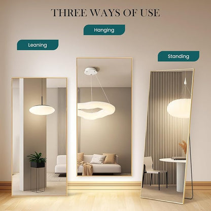 NEWBULIG Mirror Full Length, 71"x26" Body Wall Mirrors with Shatter-Proof Glass, Upgraded Floor Standing Mirror, Hanging or Leaning, with Stand Aluminum Alloy Frame for Home Decor, Bedroom, Gold
