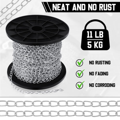 Yaocom 50 ft Galvanized Steel Hanging Jack Chain Silver Metal Link Chain Roll Spool for Light Fixture, Bird Feeders, Overhead Lights, Artworks, Flowerpots(1.3mm)