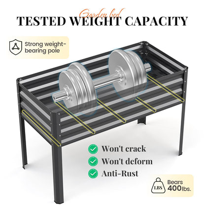 KING BIRD Large Raised Garden Bed with Legs Galvanized Elevated Planter Box 48×24×32 in for Backyard, Patio, Balcony, 400lb Capacity, Dark Grey