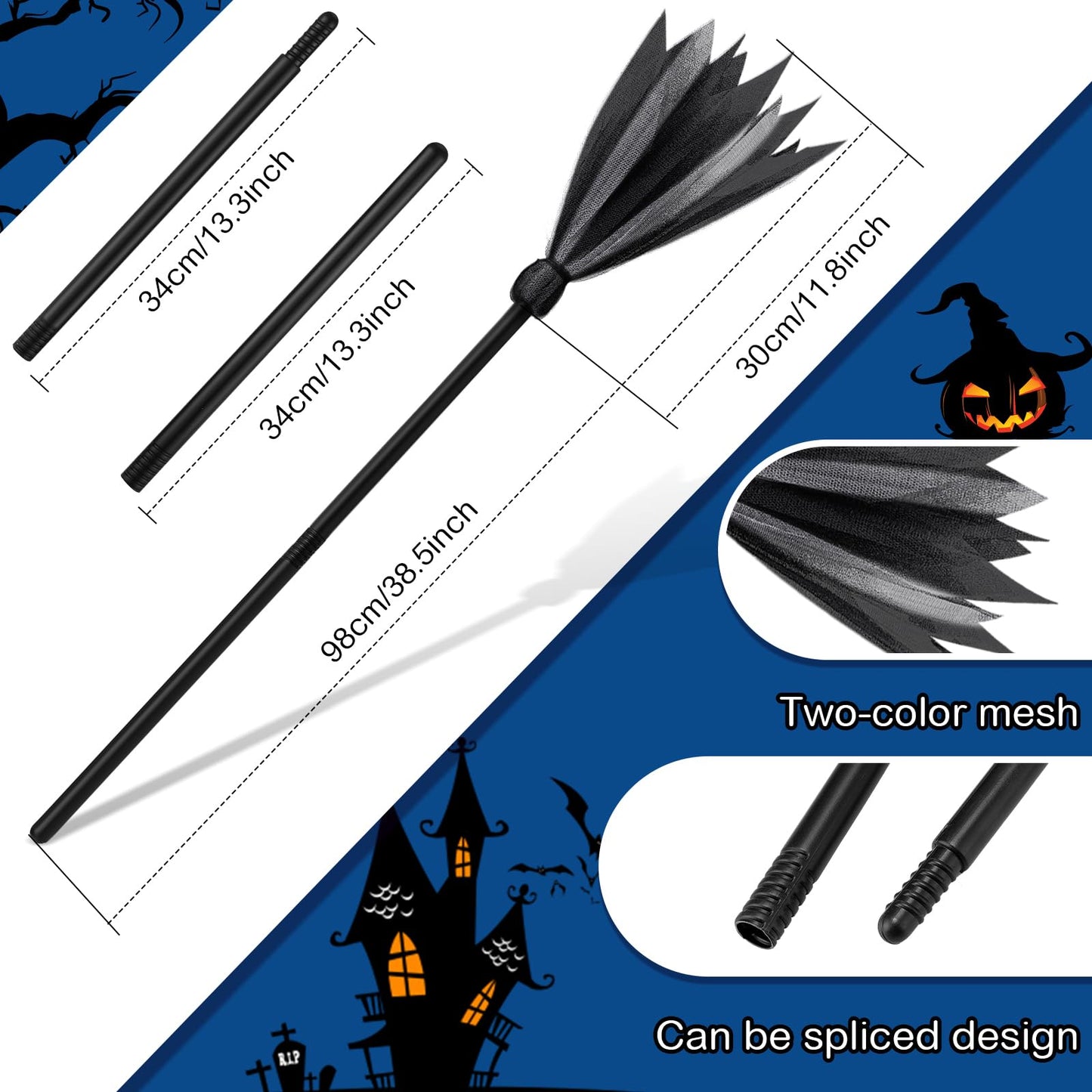 Vicenpal 3 Pcs Halloween Witch Costume Accessories Witch Broom Shoe Covers Socks Broomstick for Women Cosplay Party(Black White)