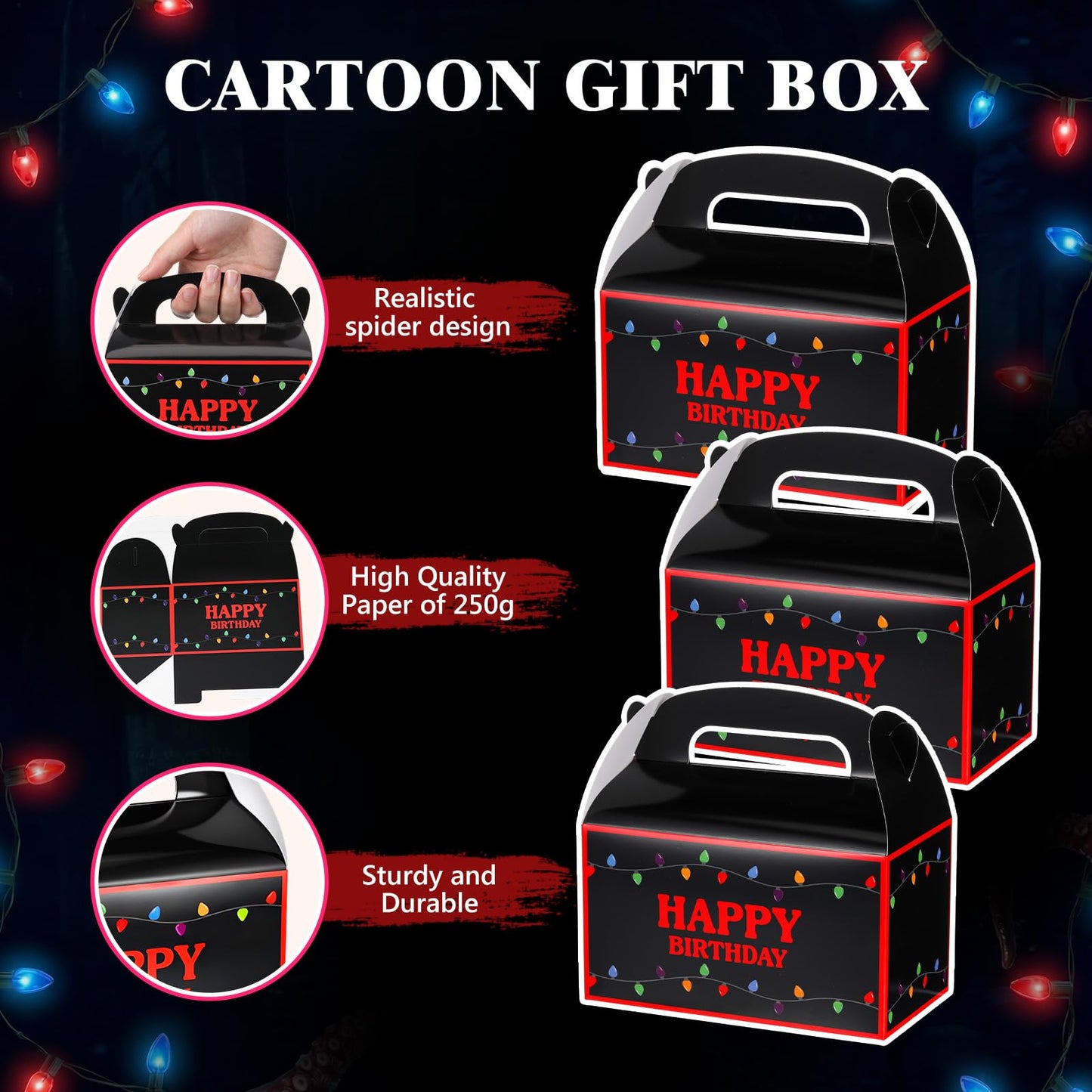 Marspark 24 Pack Strange Birthday Party Supplies, Paper Gift Boxes, Cartoon Candy Treat Boxes for Strange Themed Birthday Party Decorations(Spooky Pattern)