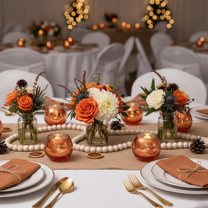 LAMORGIFT 24 Pcs Burnt Orange Candle Holders- Mercury Glass Candle Holders for or Boho Wedding Centerpieces, Bridal Shower, Party Table Decor, Fall and Holiday Home Decoration