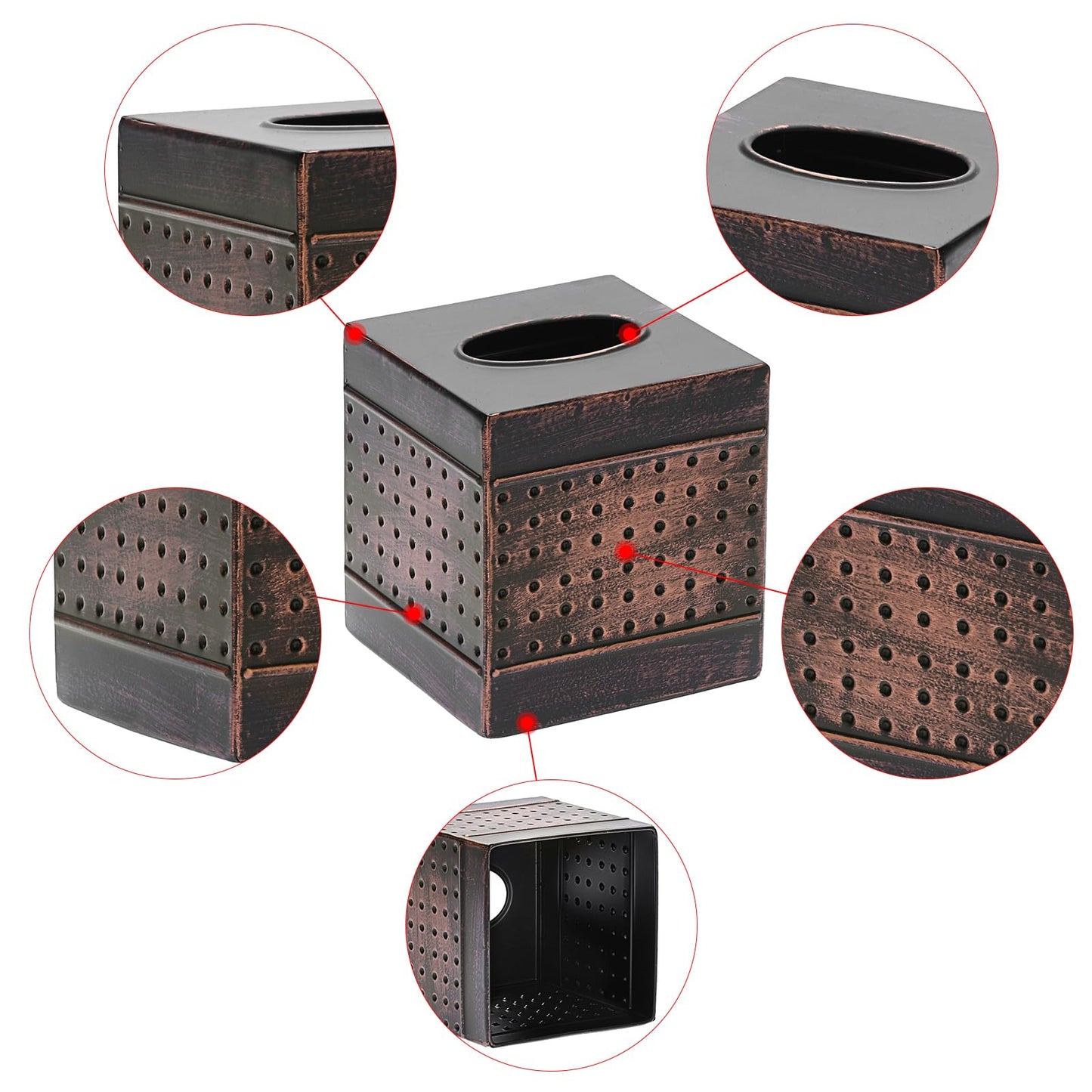 Kokone Tissue Box Cover Sturdy Galvanized Iron Square Tissue Box with Baked-on Paint Finish for Home,Office Elegant Cube Tissue Holder for Vanity Dresser Night Stand Toilet Tank Countertop,Bronze