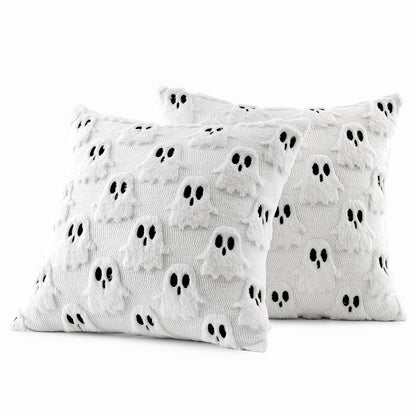 MIULEE Halloween Pillow Covers Set of 2 White Ghost Decorative Soft Throw Pillows Plush Faux Fur Wool Couch Cushion Case for Fall Decor Chair Sofa Bedroom Living Room 18x18 inch