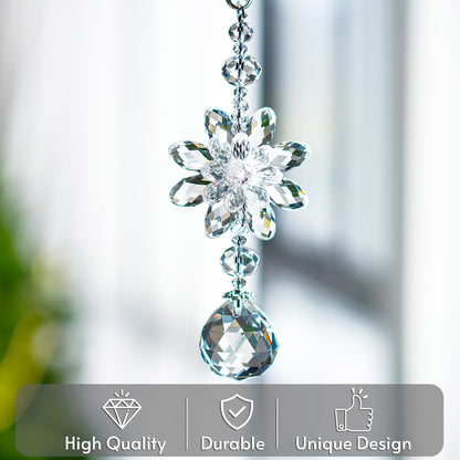 H&D HYALINE & DORA Clear Hanging Crystal Ball Prisms Flower Fengshui Ornament Suncatcher Rear View Mirror Car Charm Decor