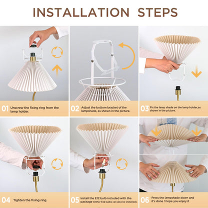 KUNJOULAM Small Pleated Table Lamp, Bedside Nightstand Lamp with Beige Lampshade, Morden Mini Lamp for Bedroom Home Office Decor, E12 Bulb Included