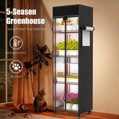 Aouipris Indoor Greenhouse with Grow Light, 5 Tier 15.7" L×11.8" W×62.3" H growtent with Lights, with 48W Full Spectrum Growing Lamps，Metal Indoor Plant Enclosure for Seed Starting
