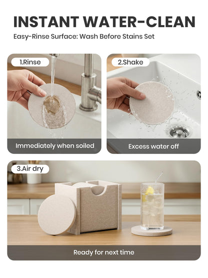 Fluxynara Felt Coasters for Drinks, Set of 8 Absorbent Coasters with Holder, Heat-Resistant & Reusable Round Design for Coffee Table & Living Room, 3.94 Inch, Oatmeal