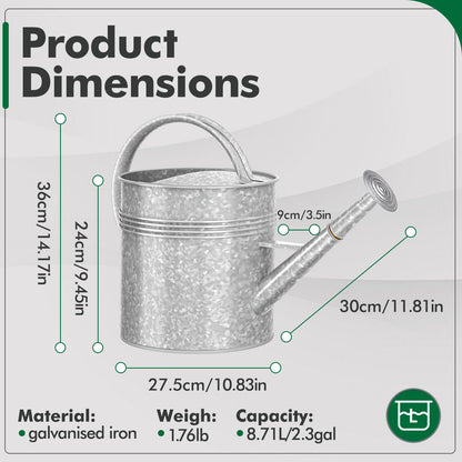 Galvanized Iron Watering Can for Indoor Plants, Oval Watering Cans for House Plant Garden Flower, Long Spout Water Can for Outdoor Watering Plants 9.46L 2.5 Gallon