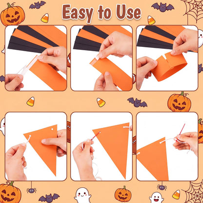 Epakh Halloween Ceiling Decorations Black and Orange Paper Chain Garland Gold Star Curtains Spider Hanging Decor Crepe Paper Streamer Banner for Halloween Party Haunted House Classroom Decor