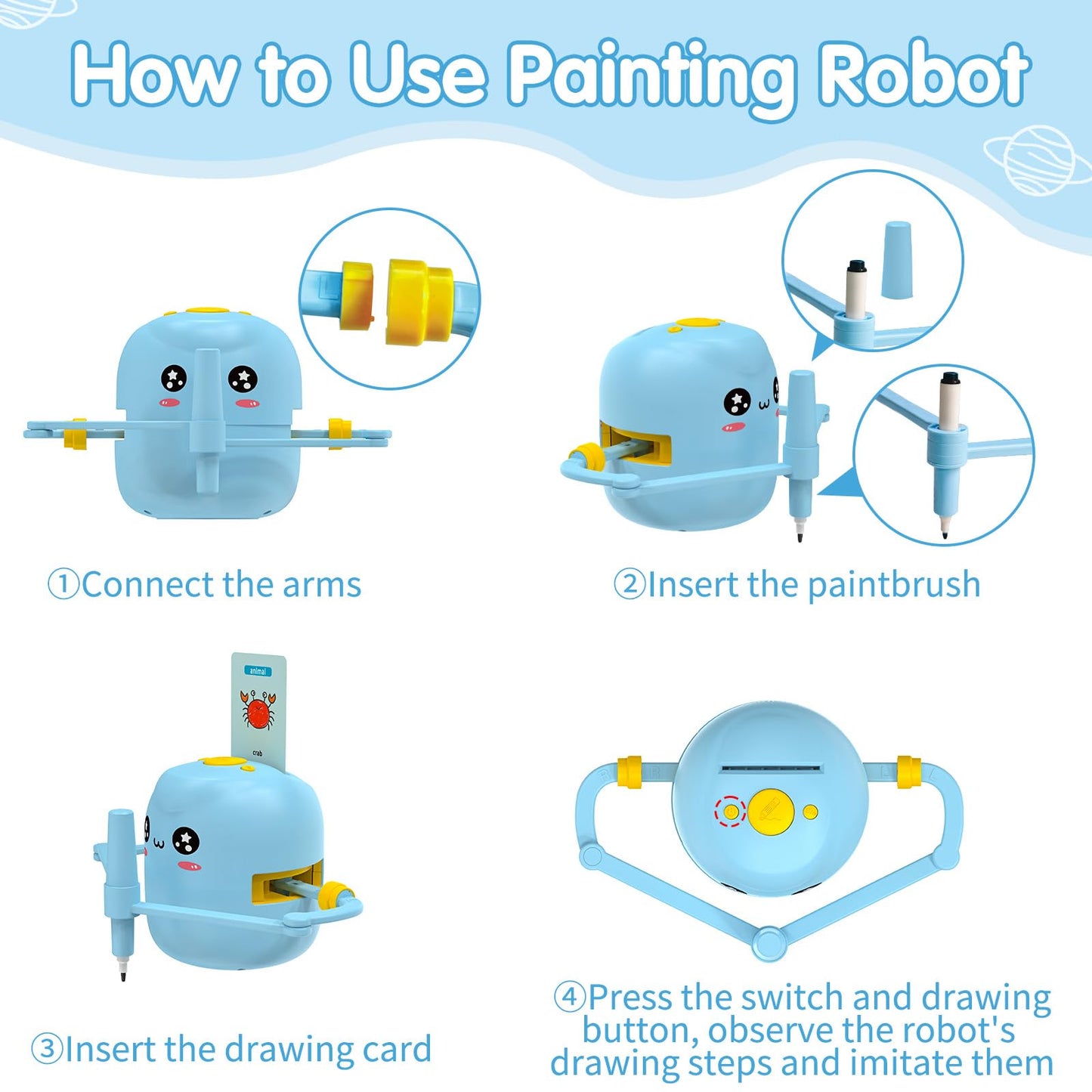 Drawing Robot for Kids with 150 Cards, Voice Interactive Educational Drawing Kit for Kids, Montessori Painting Learning Toys for 3 4 5 6 7 8 Year Old Boys Girls Birthday Party