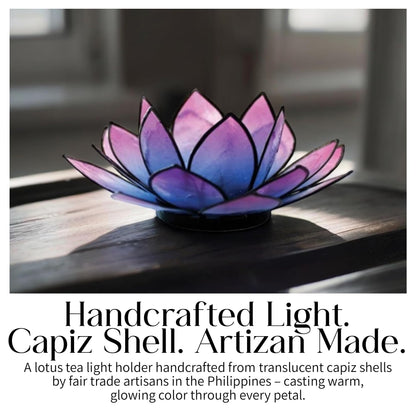 Om Gallery SoHo Lotus Tea Light Holder - Handcrafted Capiz Shell Candle Holder 5 Inch Diameter - Artisan Boho Votive Tea Light for Home Decor and Altar - Fair Trade Gift - Pink and Turquoise