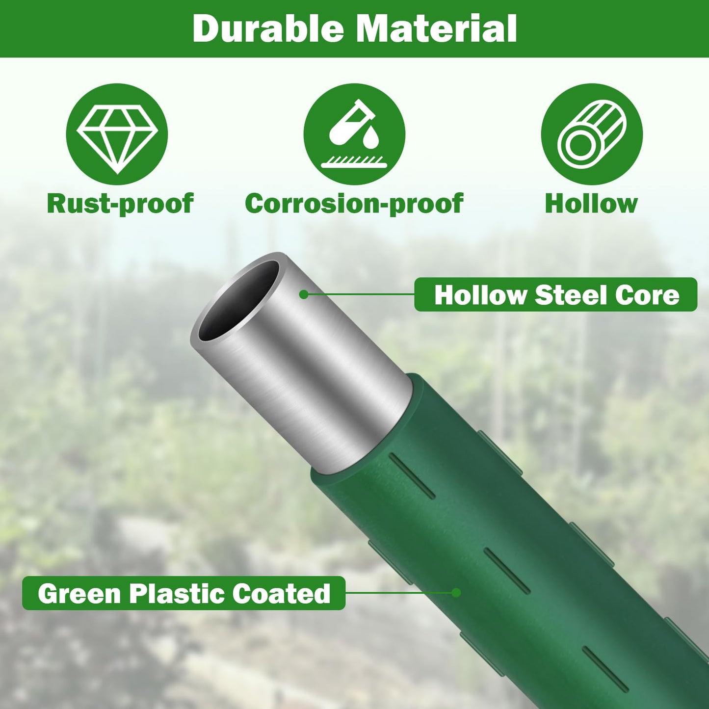 Tegarbed Garden Stakes 70 Pack, 16 Inch Plastic Coated Metal Tomato Stakes, DIY 4ft 5ft 6ft 7ft Plant Support Stakes with 40 Connectors 30 Rotatable Clips 30 Plant Clips for Indoor Outdoor Vegetables