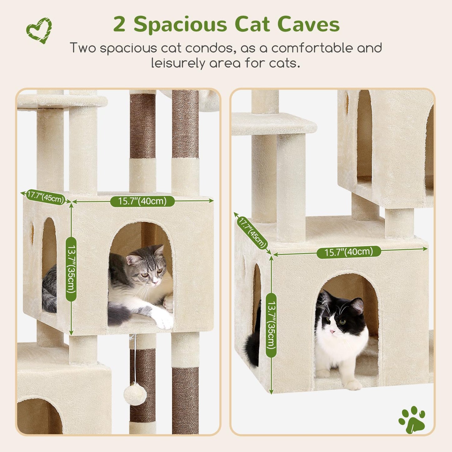 Globlazer Cat Tower for Indoor Cats, Heavy Duty Cat Trees for Large Cats Adult Big Cats Maine Coon Cat Tree Tower with Scratching Post, Extra Large Top Perch, Cat Condos, F61, Beige, 61inch