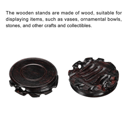 MECCANIXITY Wooden Stand Holders Displays Base 90mm Diameter Red Brown for Vase Bonsai Stone Pack of 2