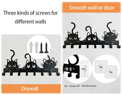 YXE Key Holder Wall Mount, Metal 8 Hooks, Keys Organizer Rack for Doorway ，Decoration and Functional Items for Home ，Housewarming Gifts (Cats Theme)