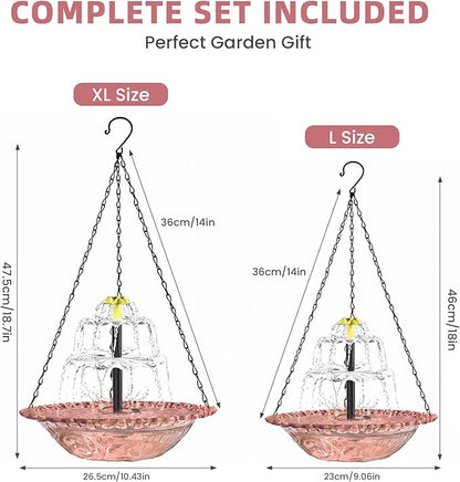Solar Fountain for Bird Bath, Hanging Cascade Water Feature for Outdoor Garden & Yard Decor, Creates a Relaxing Flow that Attracts Birds (Pink)
