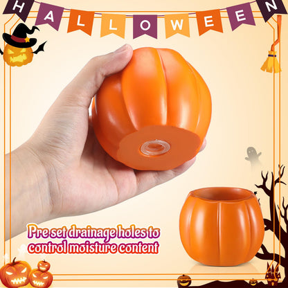 Newtay 4 Pack Halloween Pumpkin Ghost Planter 3 Inch Halloween Succulent Pots Bucket Vase Gifts Resin Small Flower Pots for Home Office Party, Plants Not Included