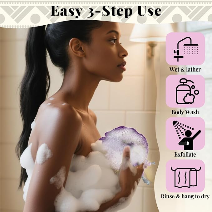African Net Sponge Authentic-4 Packs African Exfoliating Net Sponge,Bath Sponges for Shower,42 inch Long for Normal to Sensitive Skin, Body Exfoliator Shower(Lightpurple,Purple,Mint Green,Dark Green)