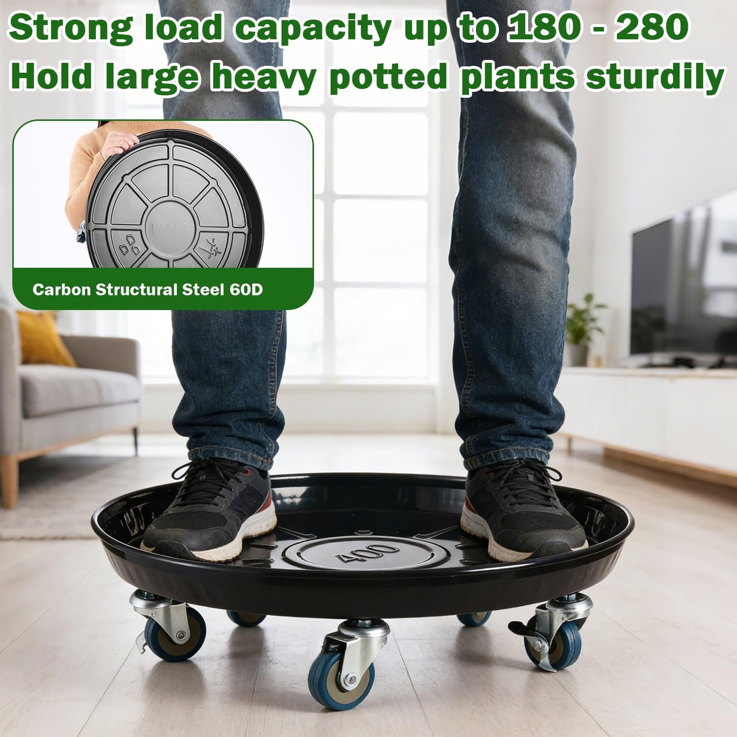 Planterhoma 3 Packs 18" Metal Plant Caddy with Wheels Extra-Large Rolling Plant Stand Heavy-Duty Plant Dolly with Casters Indoor Outdoor Wheeled Flower Pot Mover Rollers Garden Cart Trolley, Black