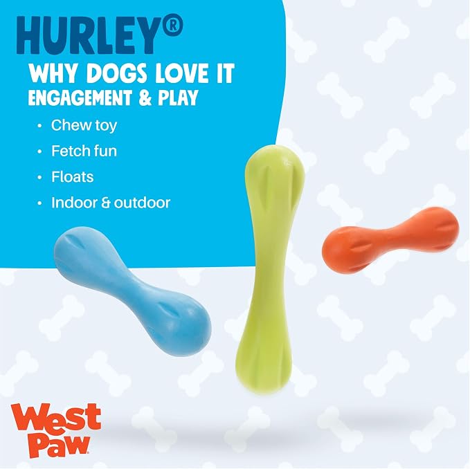 West Paw Zogoflex Hurley Dog Bone Chew Toy – Floatable Pet Toys for Aggressive Chewers, Catch, Fetch – Bright-Colored Bones for Dogs – Recyclable, Dishwasher-Safe, Non-Toxic, X-Small, Aqua