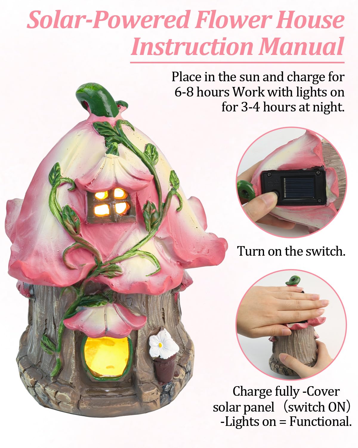 113PCS Fairy Garden Accessories Kit with Solar Light-Up House & 2 Gift Bags – Waterproof Resin Miniature Fairy House & Accessories for Indoor & Outdoor Terrarium, Planter & Garden Decor Gift