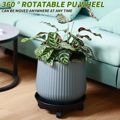 6 Packs 11.8 Inches Large Plant Caddy with Wheels Plant Saucers on Wheels Rolling Plant Stands Heavy-duty Plant Dolly Plastic Planter Roller Base Pot Movers Outdoor Plant Tray Coaster, Black