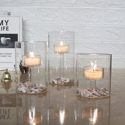 YLSMILE Cylinder Hurricane Glass Candle Holder for Table Centerpieces, Clear Votive Candle Holders for Wedding Parties, Decorative Candleholders for Home Dining Room Decorations (Set of 3)