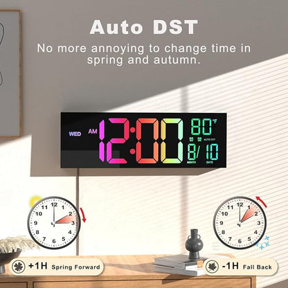 JALL 13" Large Digital Wall Mount Clock, Count Down Timer, Alarm, Big LED, 8 RGB Color, DST, Temperature for Living Room Classroom Desk, Xmas, Birthday Gift for Senior Mom Dad, Blue