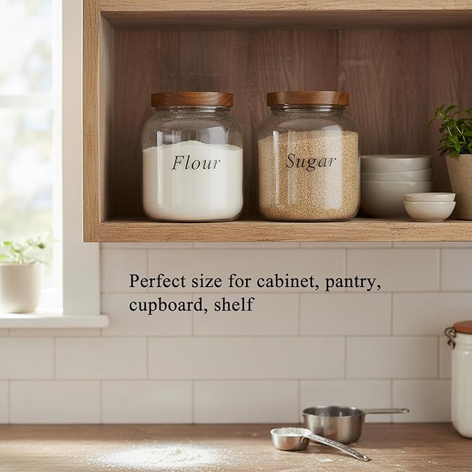 Set of 2 Cookie Jars with Airtight Lid, 1/2 Gallon Glass Jars with Acacia Wooden Lid, 64 oz Wide Mouth Mason Jar for Coffee, Sugar, Candy, Pasta, Oats