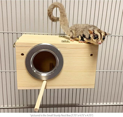 Sturdy Nest Box (M) - Cage Attachment, Hinged Lid, Perching Ledge - for Sugar Glider, Squirrel, Rat, Finch, Parakeet, Lovebird, Parrotlet, Lovebird, Canary, Cockatiel, Other Birds & Small Pets