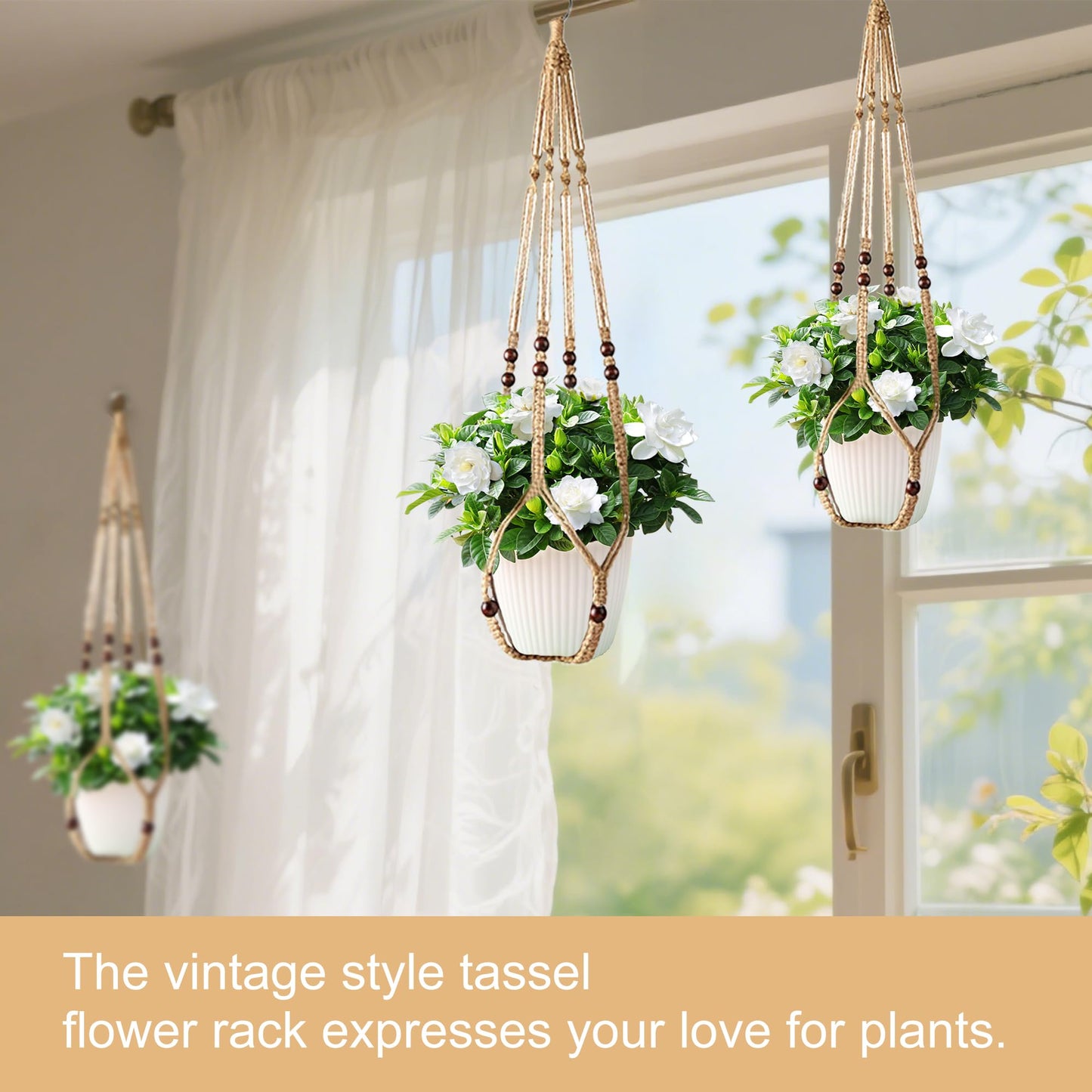 3Pcs Macrame Plant Hangers Indoor 35Inch Brown Hemp Rope Plant Hanger Hanging Plant Holders Hanging Planter Basket Flower Pot Holder with S Hooks and Hook Nails, Crochet Home Decor Plant Hanger