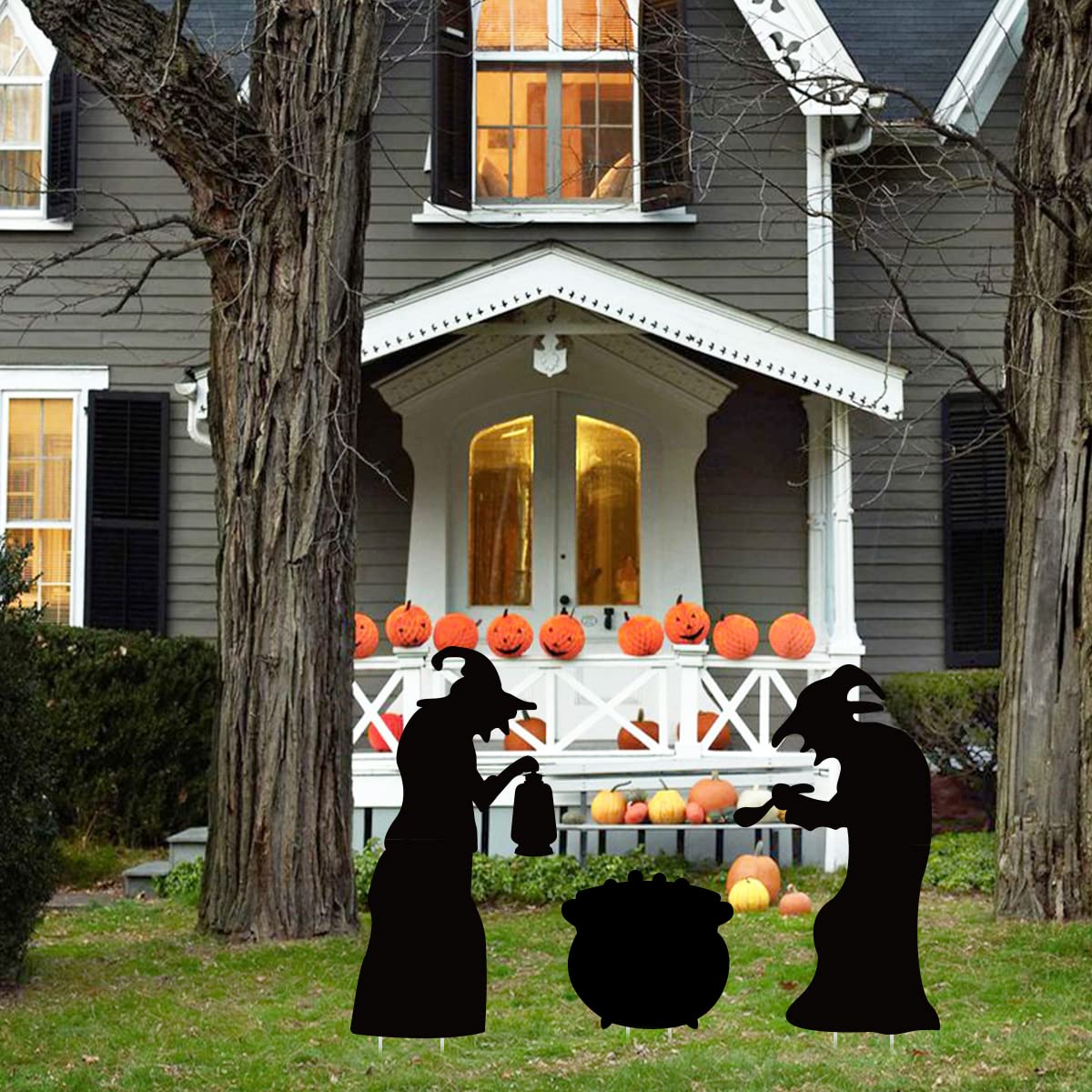 Ivenf Witch Halloween Decorations Outdoor, 2 Large Black Witches with Cauldron, Scary Silhouette Yard Signs with Stakes, Corrugated Plastic, Waterproof Lawn Decorations for Kids Family Home Party