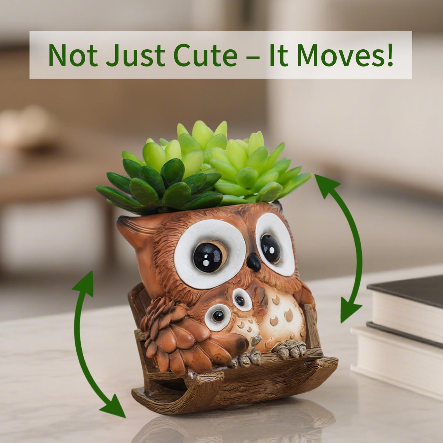 Saysmile Unique Owl Plant Pots Indoor, Cute Small Succulent Pots with Drainage Hole, Rocking Chair Planters for Outdoor Indoor Plants, Resin Flower Pot for String of Pearls, Gift Ideas for Mother