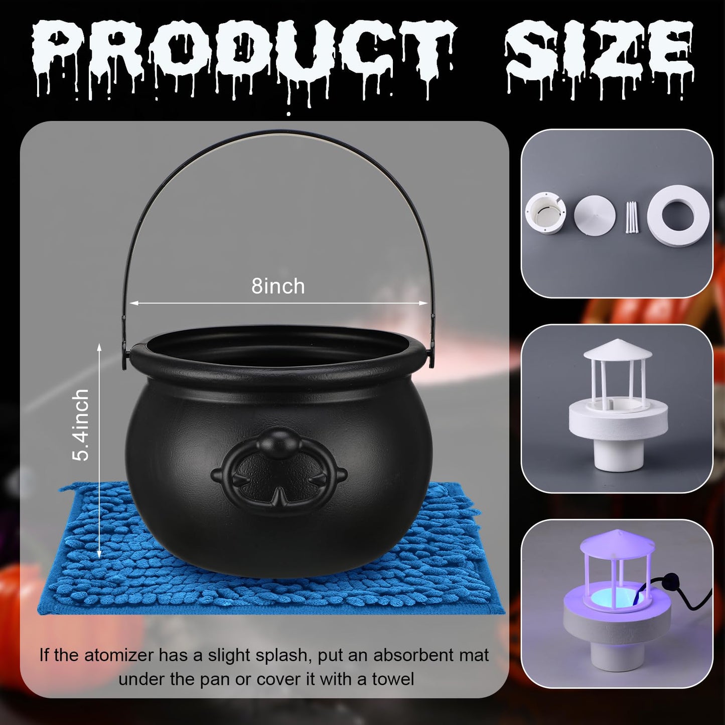 Wettarn Halloween Witches Cauldron 8 Plastic Smoking Cauldron Punch Bowl Decorations with Handle Mist Maker Fogger 12 LED Lights Fog Machine Atomizer Large Smoking Pot for Indoor Outdoor Parties