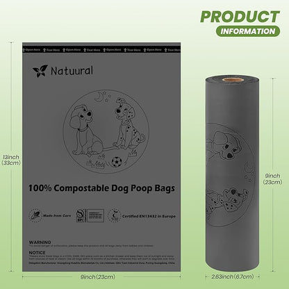 Compostable Dog Poop Bags-300 Bags 1Rolls, Poop Bags for Dogs Made of Cornstarch, Lavender Scented, Ideal for Backyard or Home and Cat Litter Disposal