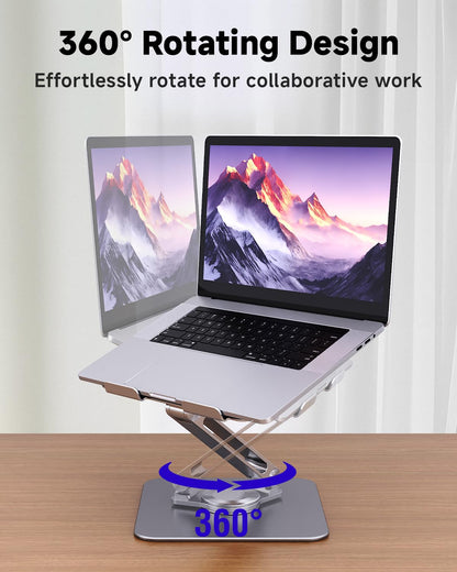 SENZANS Laptop Stand for Desk, Aluminum Alloy Ergonomic Laptop Riser 360 Rotation Base, Portable Adjustable Laptop Stand for Office Home Fits MacBook Air Pro, Dell, HP (10"-17.3'') - Silver