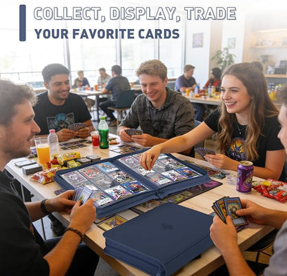 Trading Card Binder 9 Pocket, 360 Pockets Double-Sided Card Album, Premium PU Leather Zipper Card Holder for MTG, TCG, Sports & Game Cards, Must-Have for Collectors（Navy Blue）