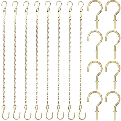Hotop 8 Pcs Metal Hanging Chains with Ceiling Hooks, Garden Plant Hangers for Hanging Bird Feeders, Billboards, Chalkboards, Basket, Planters, Lanterns, Wind Chimes, Chain Hook DIY(16.38 Inch,Gold)