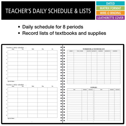 Elan Publishing Company Dated Teacher Lesson Plan 6 Period: Days Vertically Down The Side Dated for 2026-2027 Academic Year (Black)