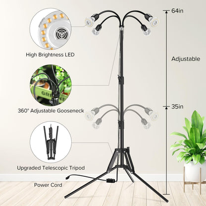 SANSI Grow Lights for Indoor Plants, 4 Head Dimmable Plant Lights for Indoor Growing, 35"-64" Adjustable Tripod LED Grow Light Lamp with Remote Control Auto On/Off Timer 4 Pack of Par20 10W Bulbs