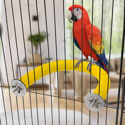 Rypet U Shape Parrot Perch Stand Toy for Paw Grinding Clean Stick Exercise, Rough-Surfaced Quartz Bird Perch Standing Cage Accessories for for Small Parakeets Cockatiels Conures Macaws (Yellow M)