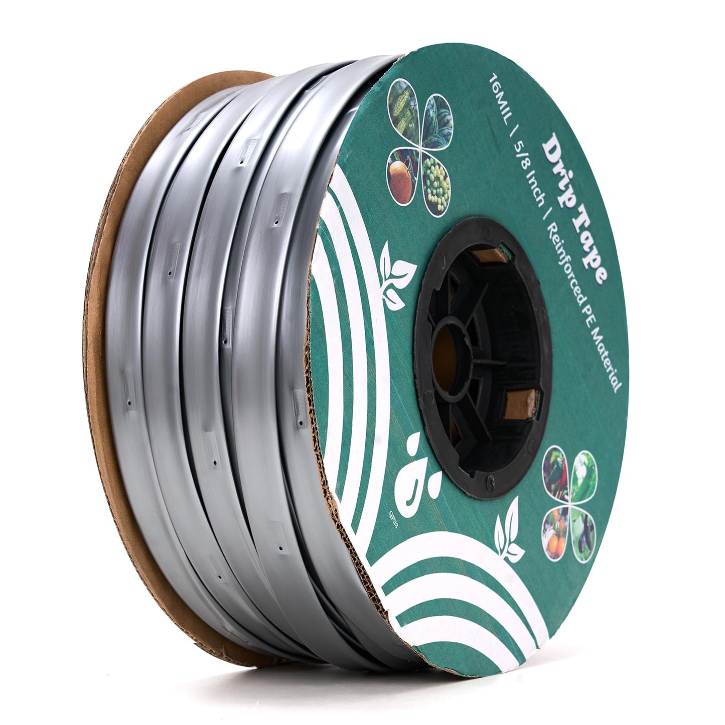 500FT 5/8" Drip Tape Irrigation, 16 Mil Heavy Duty with 6" Emitter Spacing, Silver Reflective Drip Tape Resistant to Pecking & Biting, Heat-Safe for Seedlings, Ideal for Garden Farm Greenhouse Patio