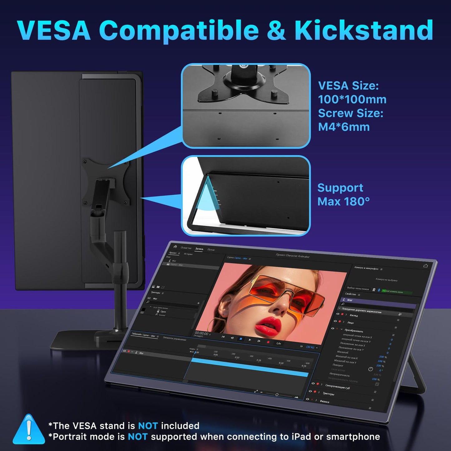 Upperizon Portable Monitor 23.8 inch 4K 3840X2160 144% sRGB 60Hz HDR HDMI USB-C Travel Monitor for Laptop MacBook PC Surface PS5 Xbox, Large External Display with Kickstand & Speakers, VESA Compatible