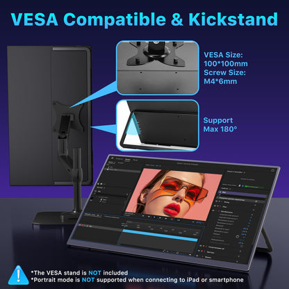 Upperizon Portable Monitor 23.8 inch 4K 3840X2160 144% sRGB 60Hz HDR HDMI USB-C Travel Monitor for Laptop MacBook PC Surface PS5 Xbox, Large External Display with Kickstand & Speakers, VESA Compatible