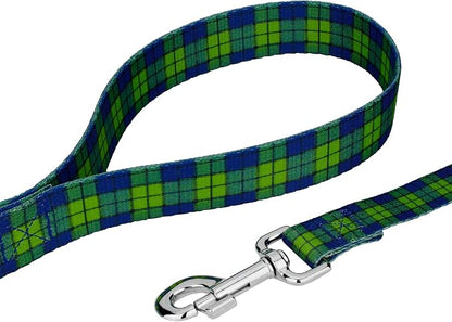 Country Brook Petz - Blue and Green Plaid Everyday Dog Collar and Leash - Plaid and Argyle Collection Featuring Charming Designs (1 Inch, Large)
